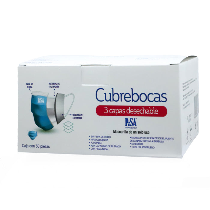 Cubrebocas Tricapa Caj. c/50 pzas desechables