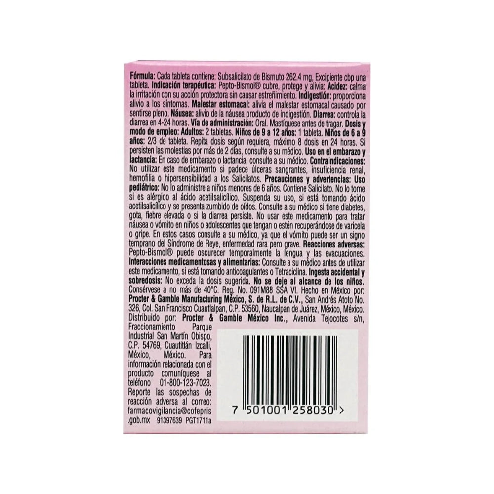 Pepto Bismol 262 Mg Con 24 Tabletas Masticables Sabor Anís