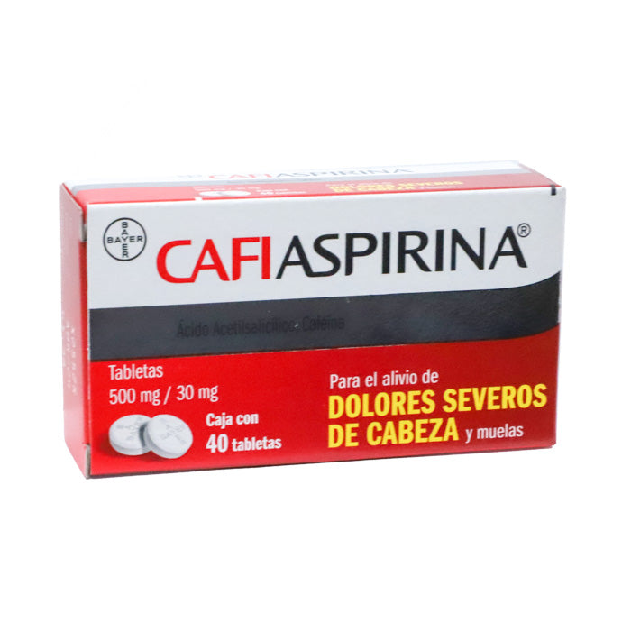 Cafiaspirina 500 mg/ 30 mg Ácido Acetilsalicílico, Cafeína, Caj. c/40 Tab.