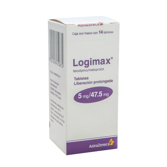 Logimax 5mg/47.5mg, Felodipino, Metoprolol, Caj. c/14 Tab. L.P.