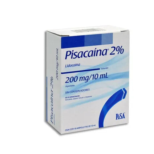Pisacaína 2%, Lidocaína, Caj. c/10 Ámp. Plástico, c/10 mL