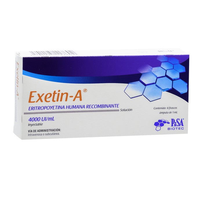 Exetin-A 4,000 U.I, Eritropoyetina, Fco 1 Ml C/6 Ámp.