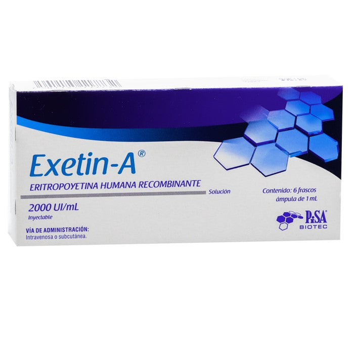 Exetin-A 2,000 U.I, Eritropoyetina, Fco. 1 Ml C/6 Ámp.