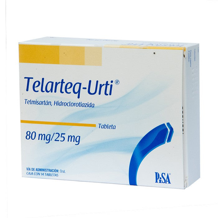 Telarteq URTI 80mg / 25mg, Telmisartán+Hidroclorotiazida, Caj. c/14 Tab.