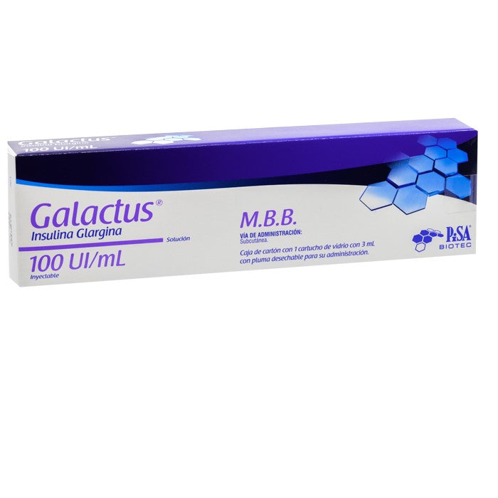 Galactus 100ui/Ml, Insulina Glargina, Caj. C/1 Cart. C/3 Ml