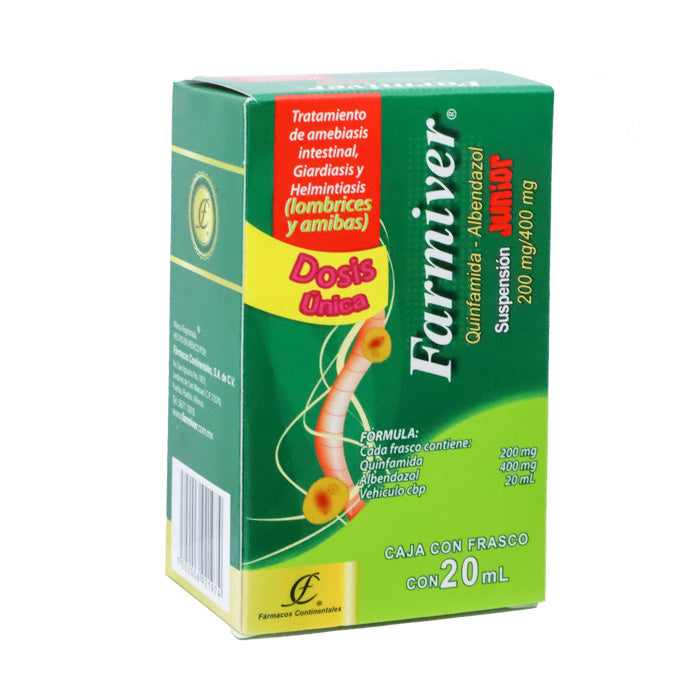 Albendazol 400 mg, Quinfaminda 200 mg. Caj. c/1 Fco. 20 mL