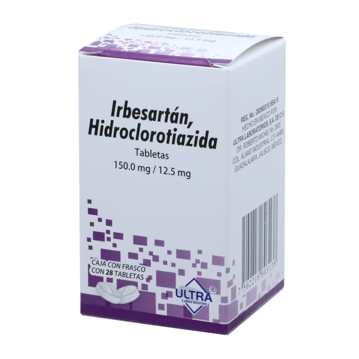 Irbesartán, Hidroclorotiazida 150 mg / 12.5 mg, Caj. c/28 Tab.