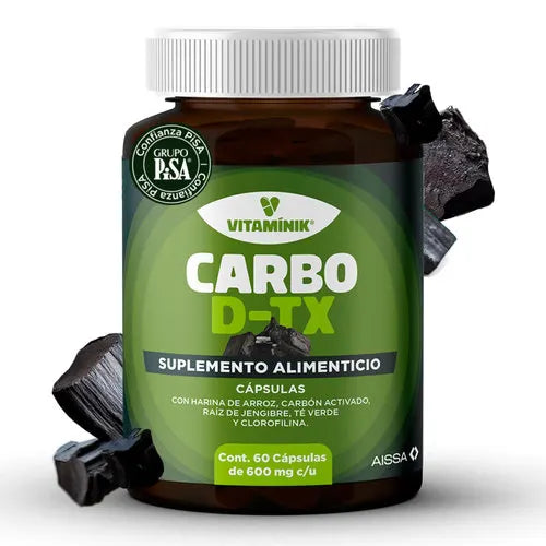 Carbo Dtx, Harina de Arroz - Carbón Activado- Raíz de Jengibre - Té Verde - Clorofilina, 60 Capsulas