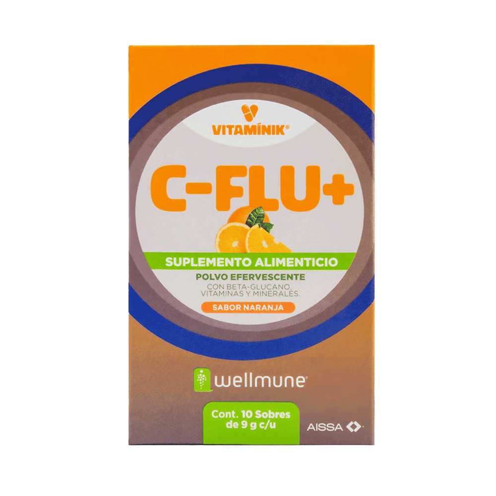 C-Flu + Wellmune, Polvo Efervecente sabor Naranja, 10 Sobres