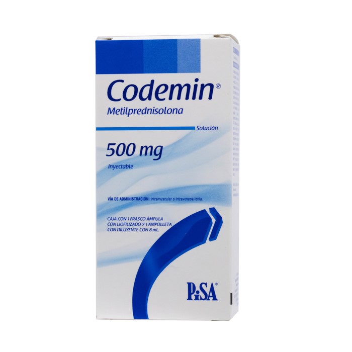 Codemin 500 mg, Metilprednisolona, Caj. c/1 Fco. Ámp. c/8 mL