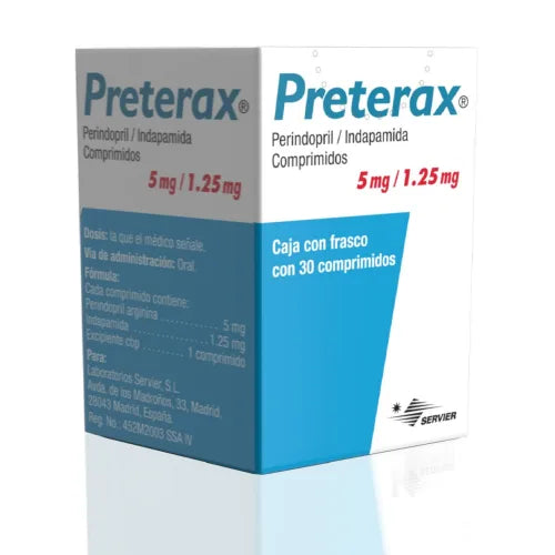 Preterax 5mg /1.25mg, Perindopril, Indapamina, Caj. c/30 Com.