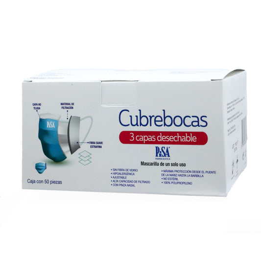 Cubrebocas Tricapa Caj. c/50 pzas desechables