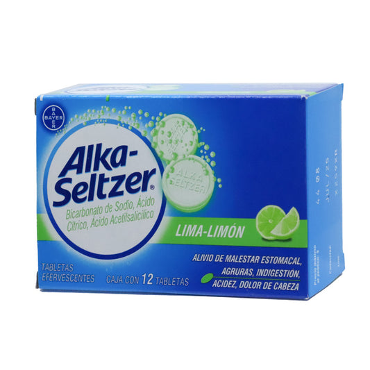Alka Seltzer, Ácido Acetilsalicílico, Ácido Cítrico, Bicarbonato de sodio, Caj. c/12 Tab. Efer. Sabor limón