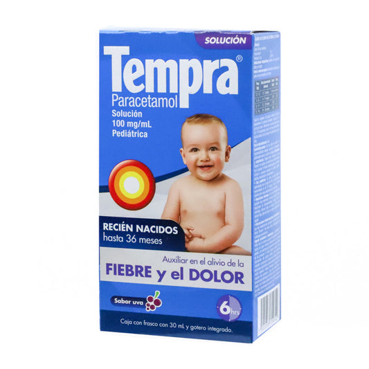 Tempra Gotas 100 mg/ 1 mL, Paracetamol, Caj. c/1 fco c/30 mL y gotero integrado