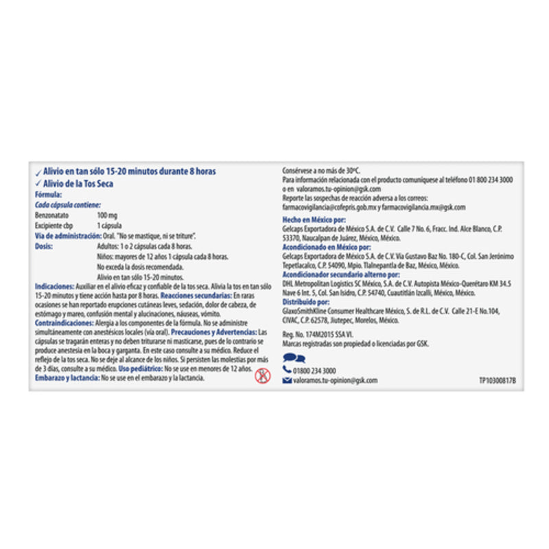 Tesalon Tesaperl 100 mg Caja con 20 Cápsulas