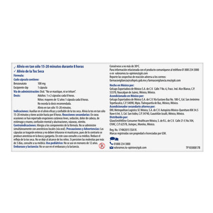Tesalon Tesaperl 100 mg Caja con 20 Cápsulas