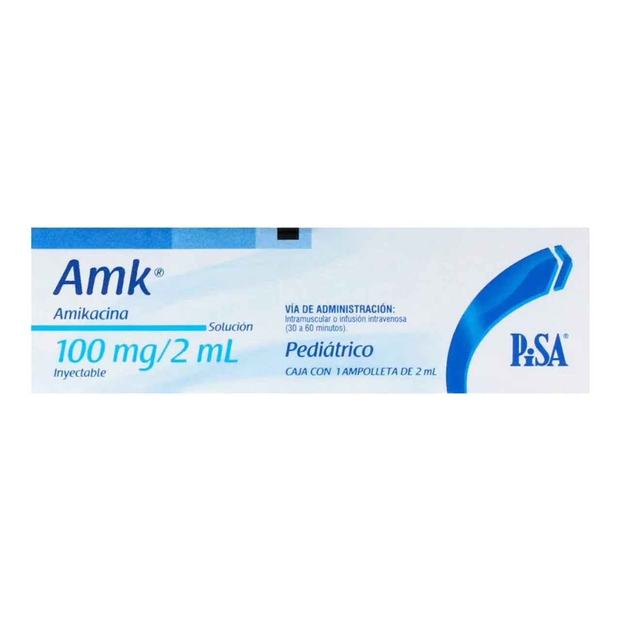 Amk 100 mg, SI, 2 mL, Amikacina, Caj. c/1 ampolleta