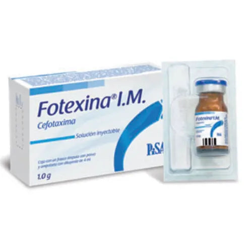 Fotexina 1 g IM, Cefotaxina, Caj. c/1 Fco. Ámp. c/4 mL