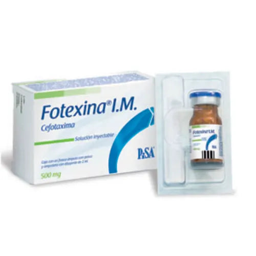 Fotexina 500 g IM, Cefotaxina, Caj. c/1 Fco. Ámp. c/2 mL