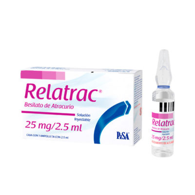 Relatrac 25 mg / 2.5 mL, Besilato de Atracurio, Caj. c/1 Fco. Ámp.