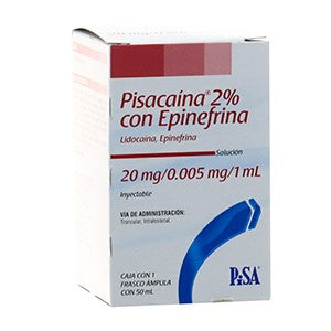Pisacaína 2% , C/ Epinefrina, Lidocaína-Epinefrina, Fco. c/50 mL