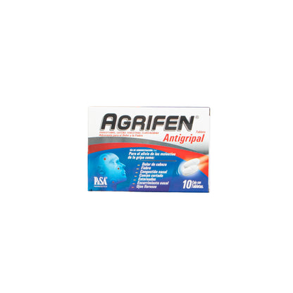 AGRIFEN Tabletas 10 pzas – Alivio de síntomas de resfriado