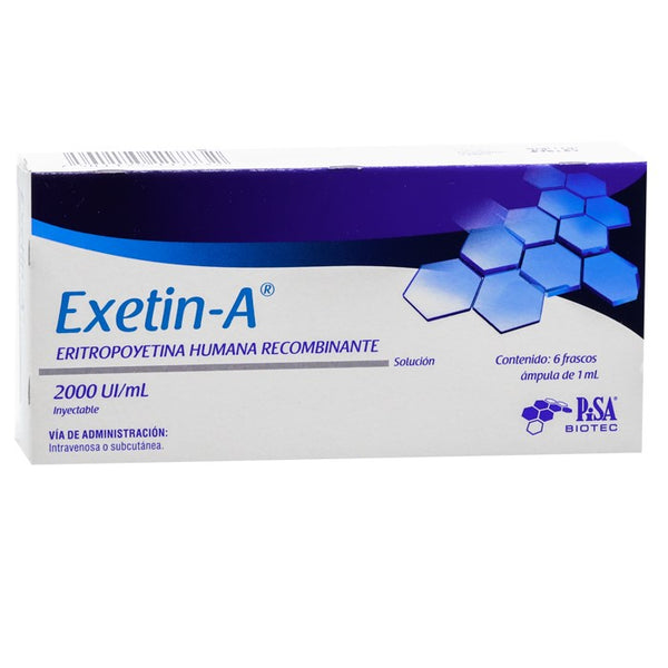 Exetin-A 2,000 U.I, Eritropoyetina, Fco. 1 Ml C/6 Ámp.