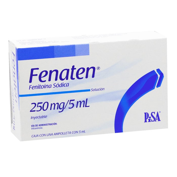 Fenaten 250 mg / 5 mL, Fenitoína, Caj. C/1 Fco. Amp.