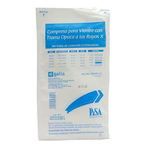 Compresa para vientre estéril 45x70 cm, Tejido 28x24 c/2 piezas