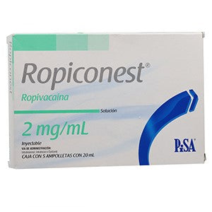 Ropiconest 2 Mg / Ml, Ropivacaína, c/5 Ámp. Plástico c/20 mL