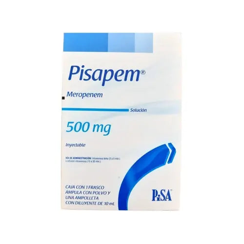 Pisapem 500 mg, Meropenem, Caj. c/1 Ámp. c/diluyente