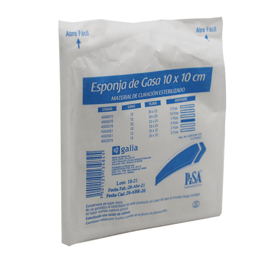 Gasa Esponja 10x10 cm 12c Tramo 28x24, C/ 5 Pzas.