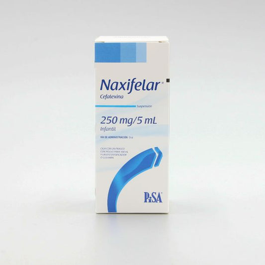 Naxifelar 250 mg/ 5 mL, Cefalexina, Suspensión Oral Caj. c/100 mL