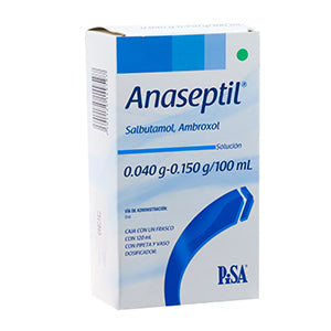 Anaseptil 0.040g/0.150, Salbutamol-Ambroxol. Fco. C/120 mL