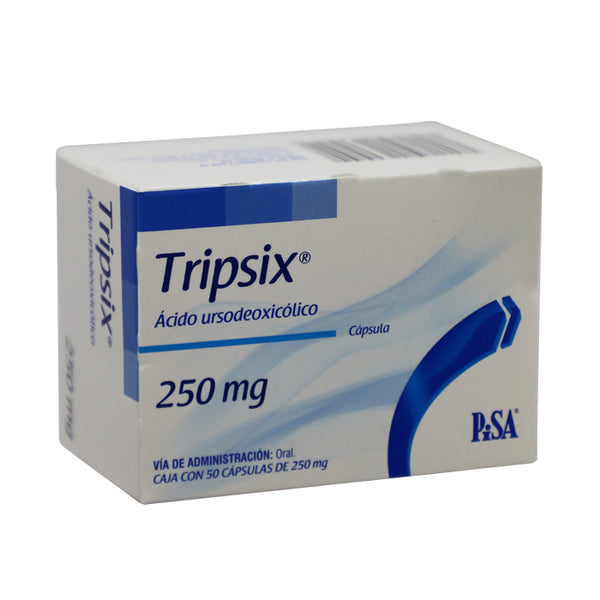 Tripsix 250 mg, Ácido Ursodeoxicolico, Caj. C/50 Cap.       