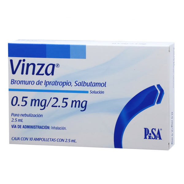 Vinza 0.5 mg /2.5 mg, Bromuro de Ipratropio-Salbutamol, Caj. c/10 ámp. C/2.5 mL