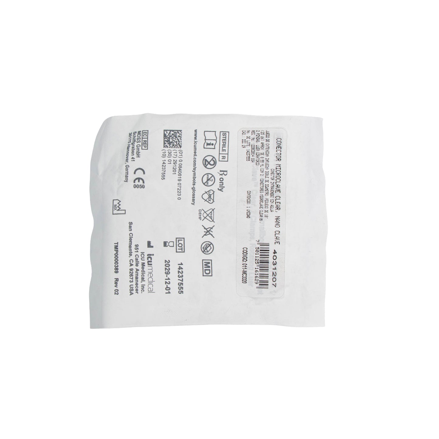 Microclave con Ext Micro 25cm 2Vía – Terapia de Infusión