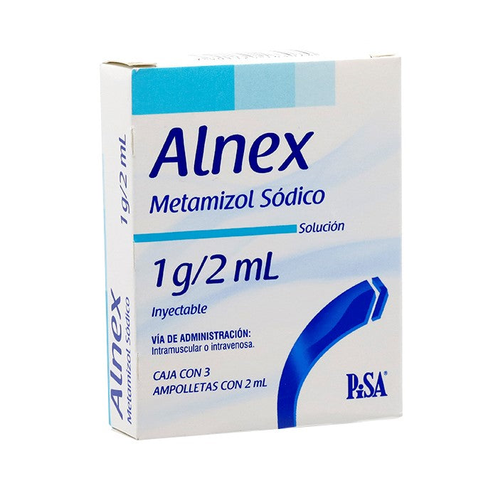 Alnex 1 g / 2mL, Metamizol Sódico, Caj. c/3 Ámp.