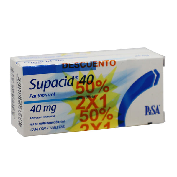 Supacid 40 mg, Pantoprazol, Caj. C/7 Tab. 1+1