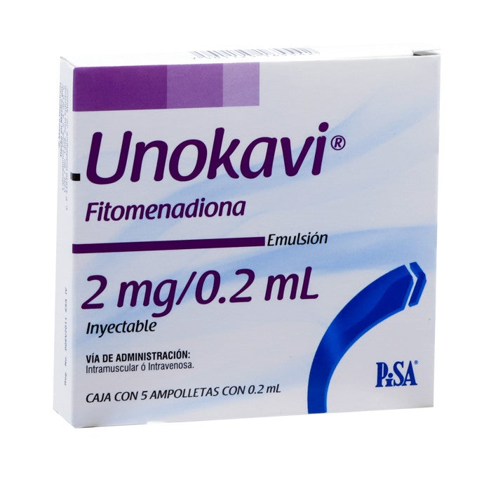Unokavi 2 Mg/ 0.2 Ml, Fitomenadiona, Caj. C/5 Amp.