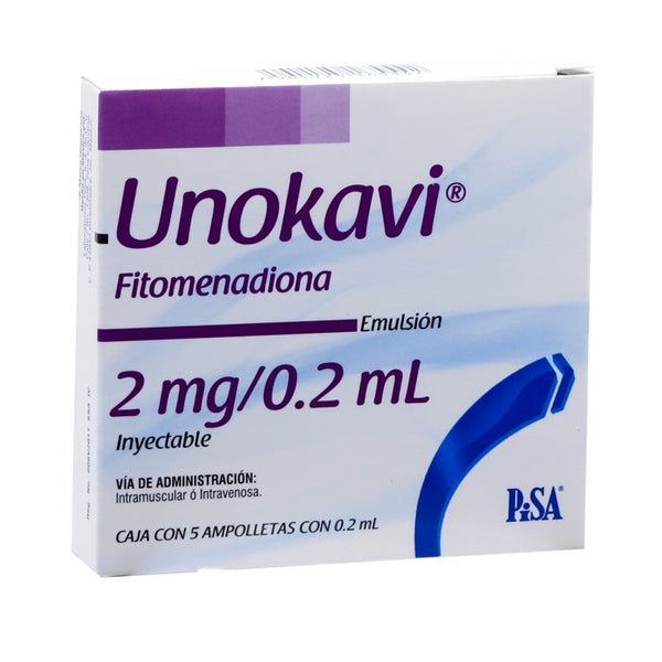 Unokavi 2 Mg/ 0.2 Ml, Fitomenadiona, Caj. C/5 Amp.