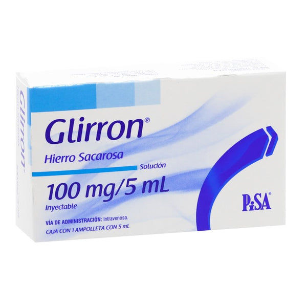 Glirron 100 Mg / 5ml, Hierro Sacarato, Caj c/1 Ámp.
