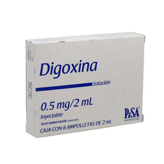 Digoxina 500 mcg / 2ml, Caj. c/6 Ámp. S.I