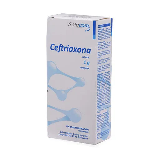 Ceftriaxona IV 1 g, Caj. c/1 Fco. Ámp. D/10 mL S.I.