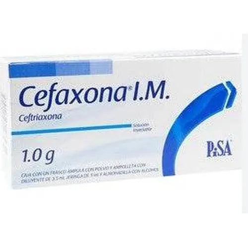 Ceftriaxona IM 1 g, Caj. c/1 Fco. Ámp. D/3.5 mL S.I.
