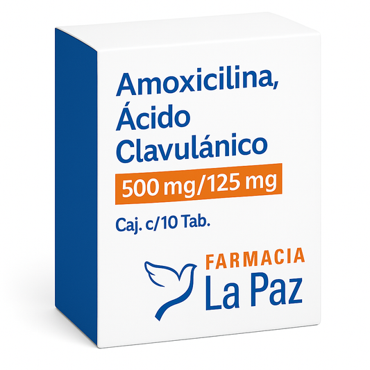 Amoxicilina, Ácido Clavulánico, 500 mg/ 125 mg, Caj. c/10 Tab.