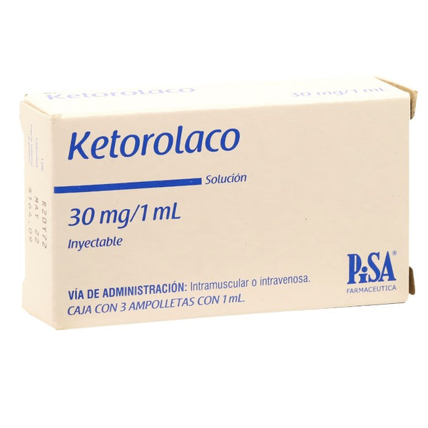 Ketorolaco 30 mg / mL, Caj. C/3 Ámp. Plástico, S.I.