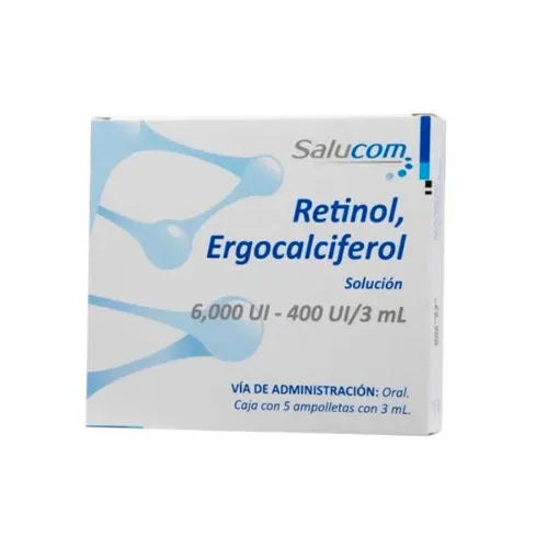 Vitaminas A D, Retinol - Ergocarciferol, 6,000-400 UI / 3ml, 5 ampolletas