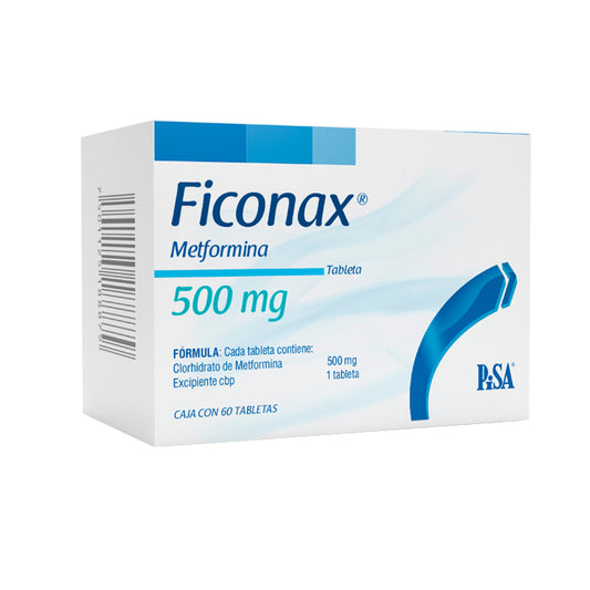 Ficonax 500 mg, Metformina, Caj. C/60 Tab