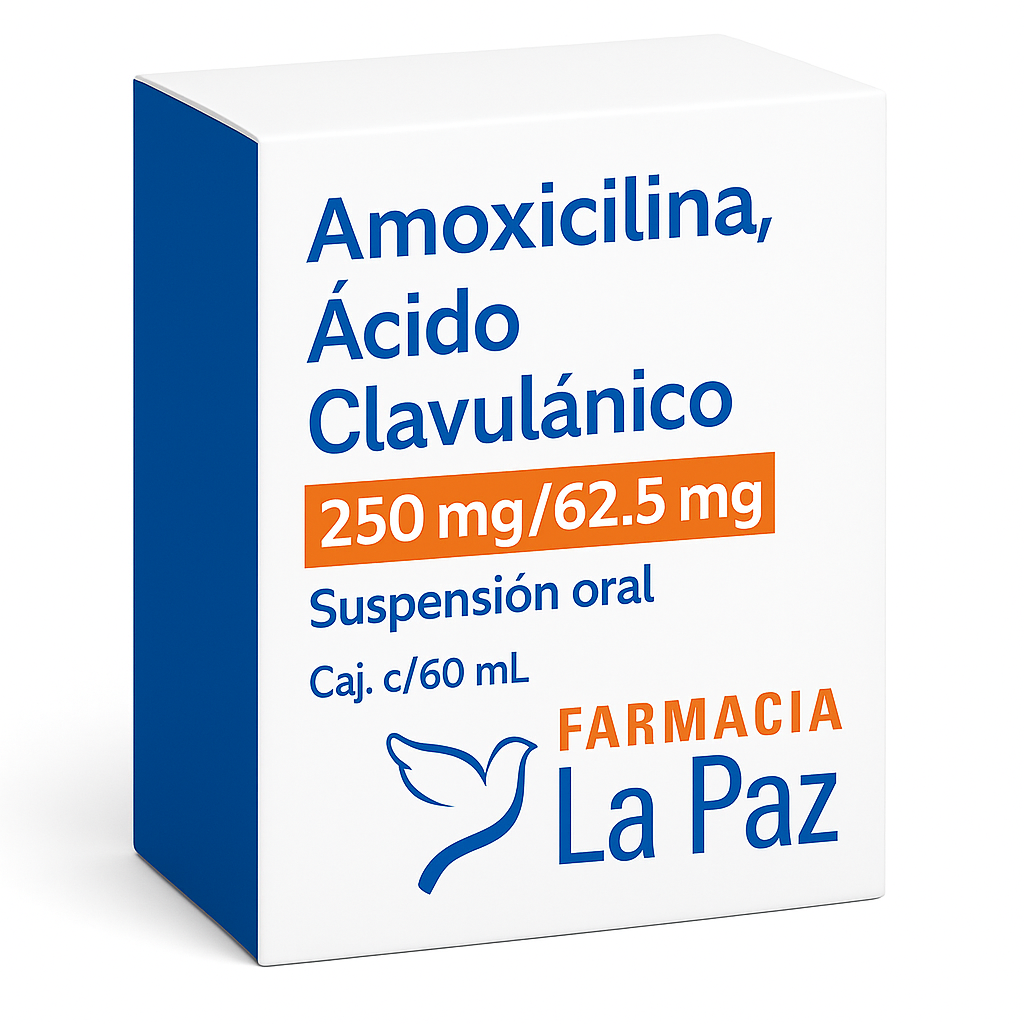 Amoxicilina, Ácido Clavulánico, 250 mg/ 62.5 mg, Suspensión oral  Caj. c/60 mL